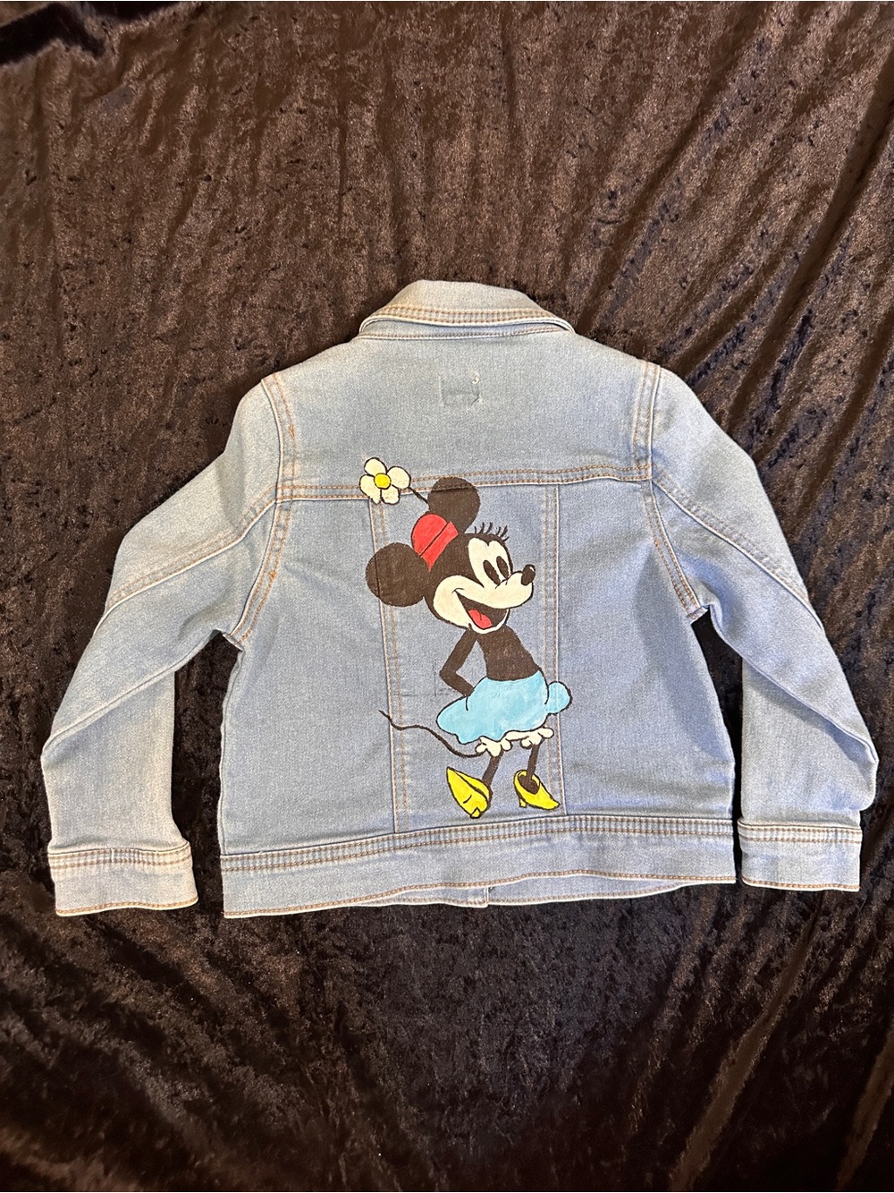 Disney Light Blue Denim Jacket with Minnie Mouse hand painted art